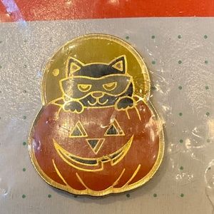 Vintage Halloween Black Cat and Jack-o-Lantern Pin